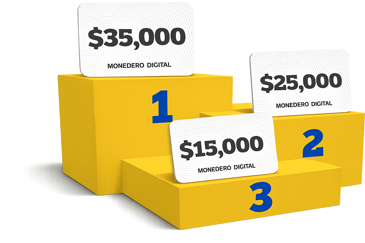 Premios semanales $35,000, $25,000 y $15,000 monedero digital